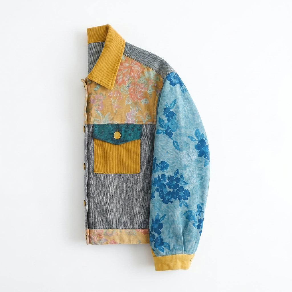 Bloom Patchwork Jacket — Teal & Mustard - Tirfas