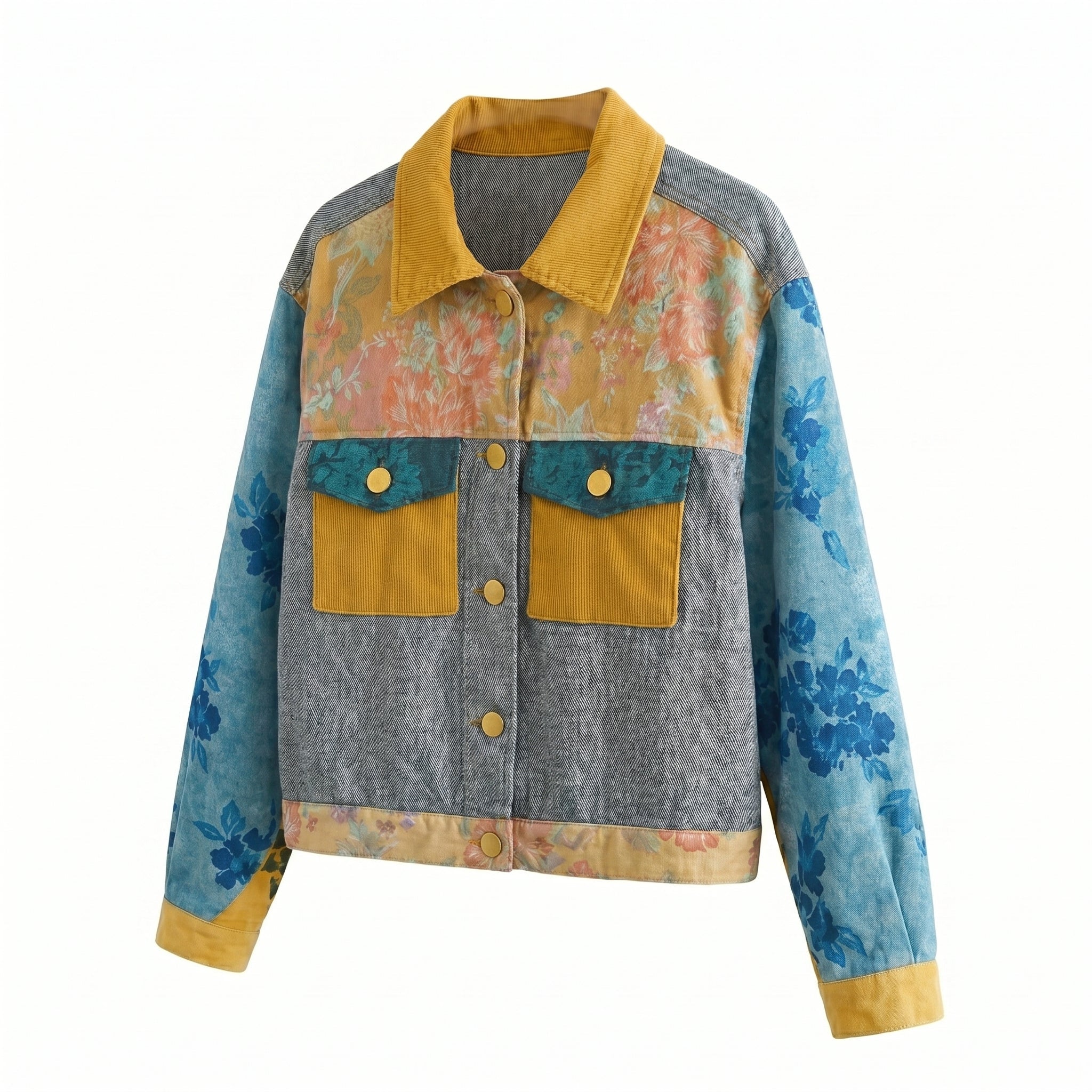 Bloom Patchwork Jacket — Teal & Mustard - Tirfas