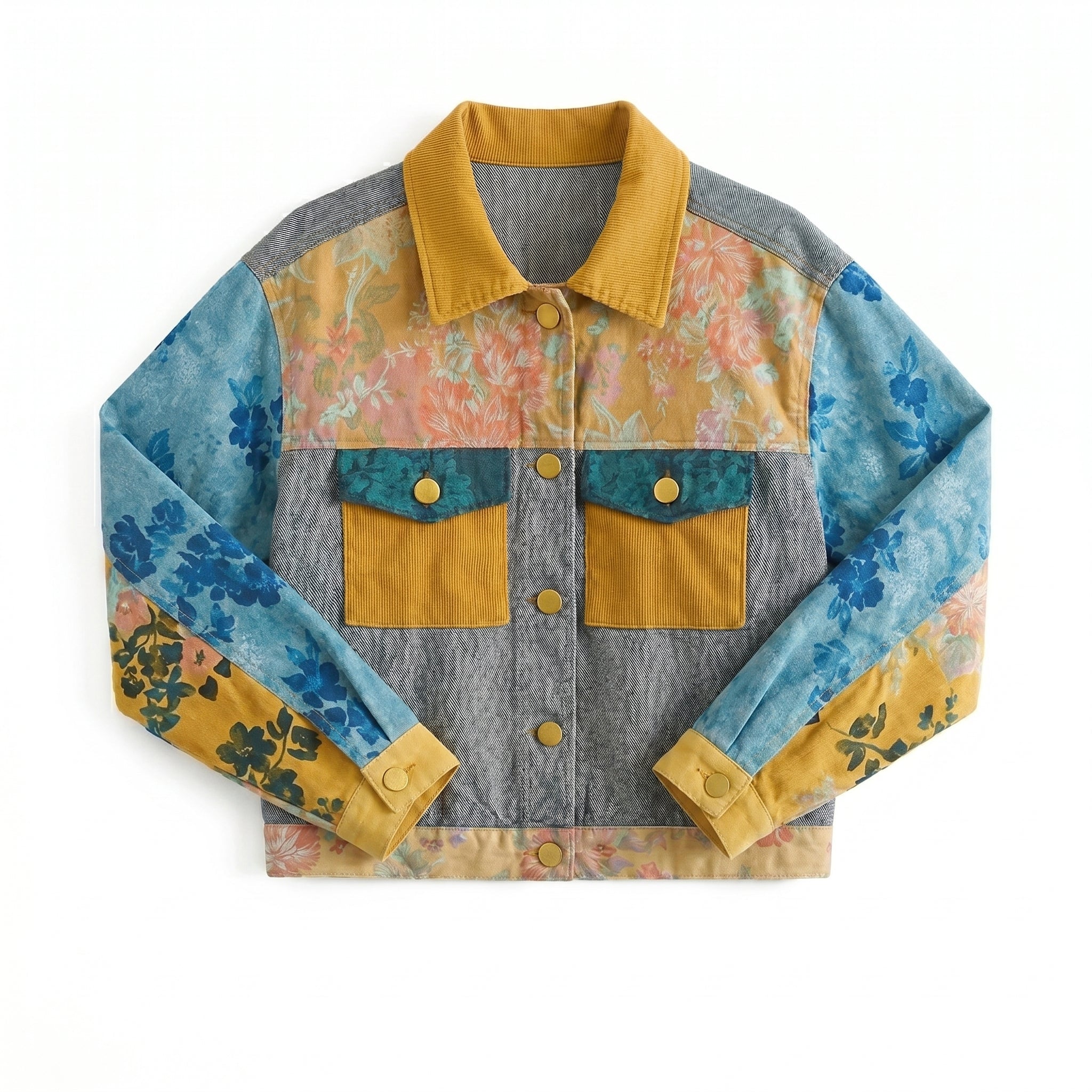Bloom Patchwork Jacket — Teal & Mustard - Tirfas