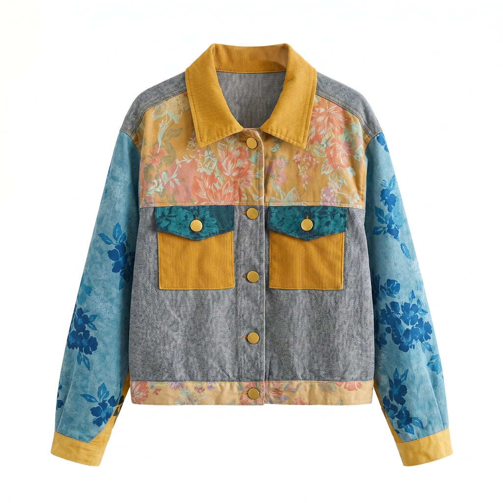 Bloom Patchwork Jacket — Teal & Mustard - Tirfas