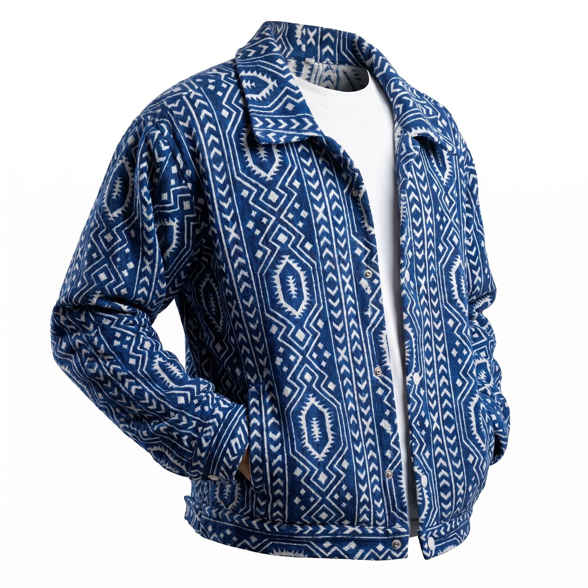 Indigo Amazigh Overshirt — Blue & Ivory - Tirfas