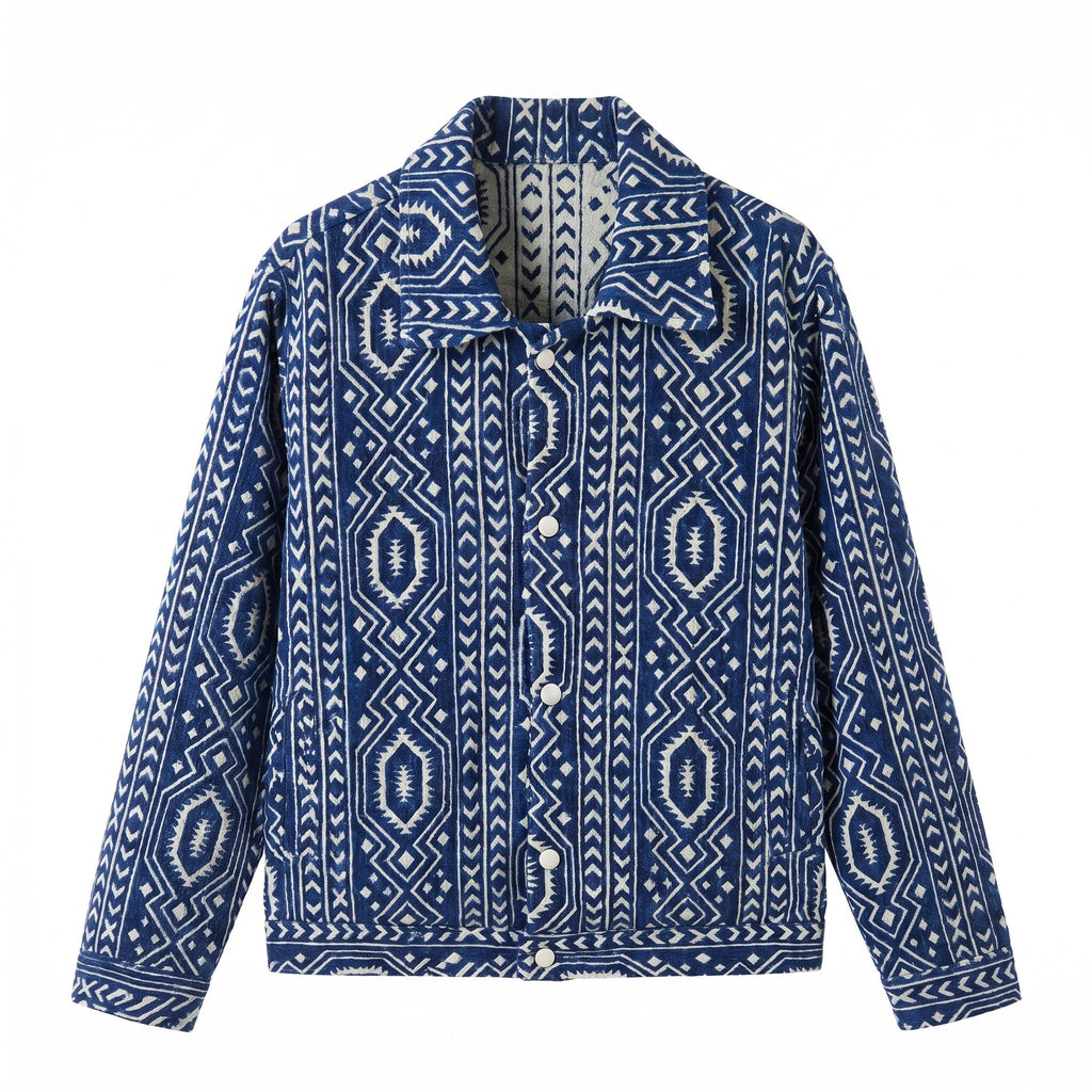 Indigo Amazigh Overshirt — Blue & Ivory - Tirfas