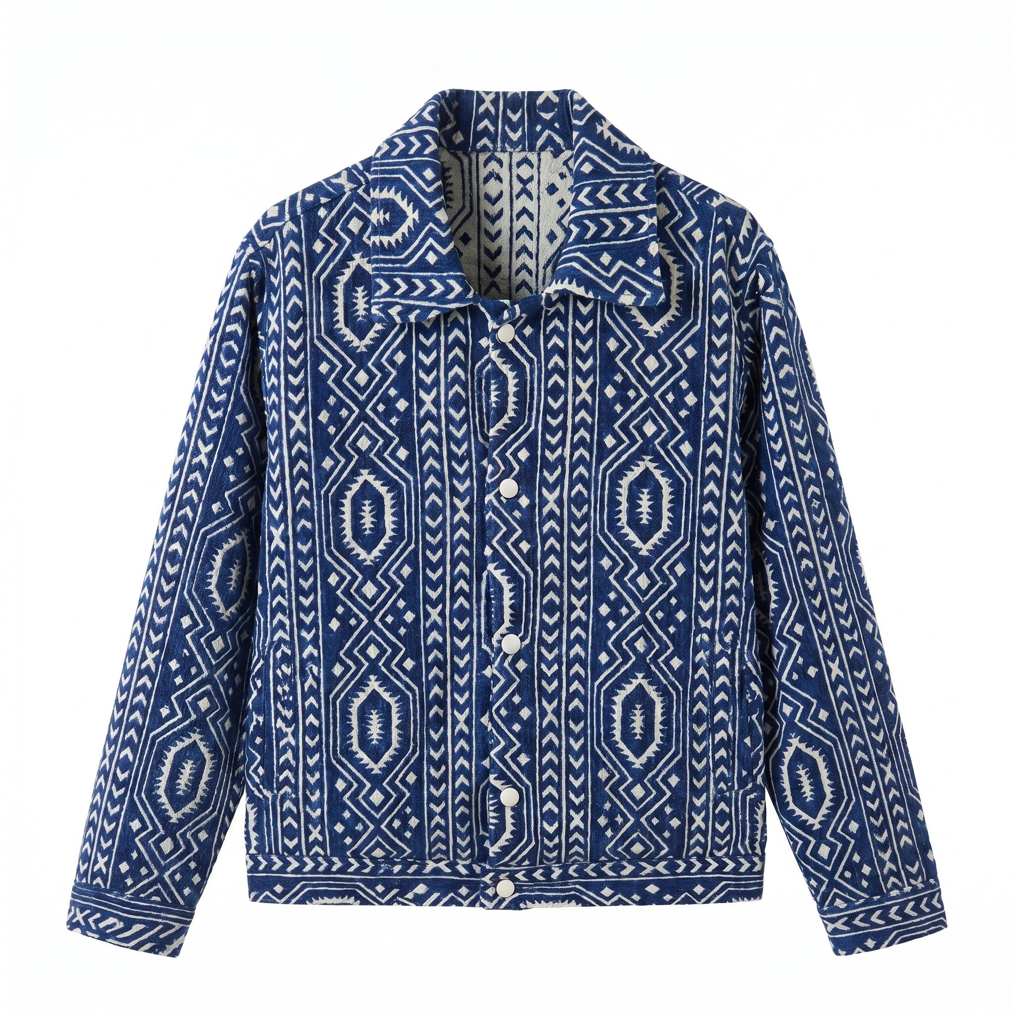Indigo Amazigh Overshirt — Blue & Ivory - Tirfas