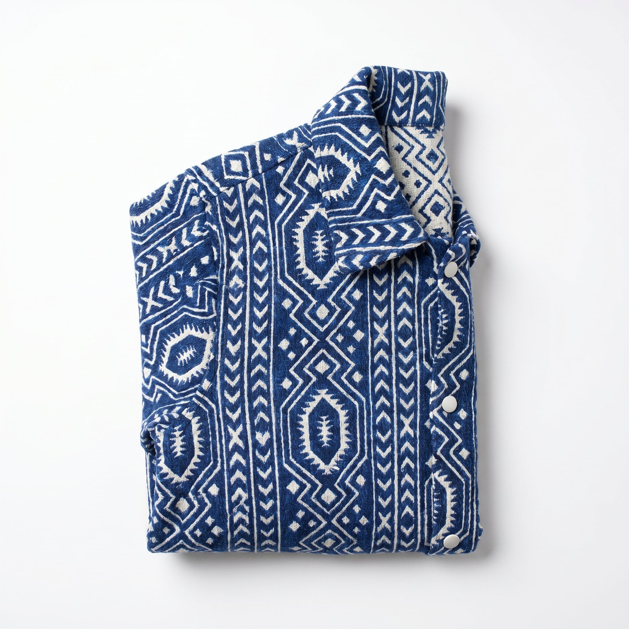 Indigo Amazigh Overshirt — Blue & Ivory - Tirfas