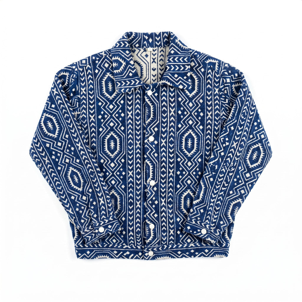 Indigo Amazigh Overshirt — Blue & Ivory - Tirfas