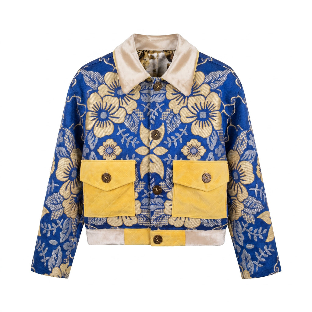 Royal Bloom Jacket — Cobalt & Mustard - Tirfas
