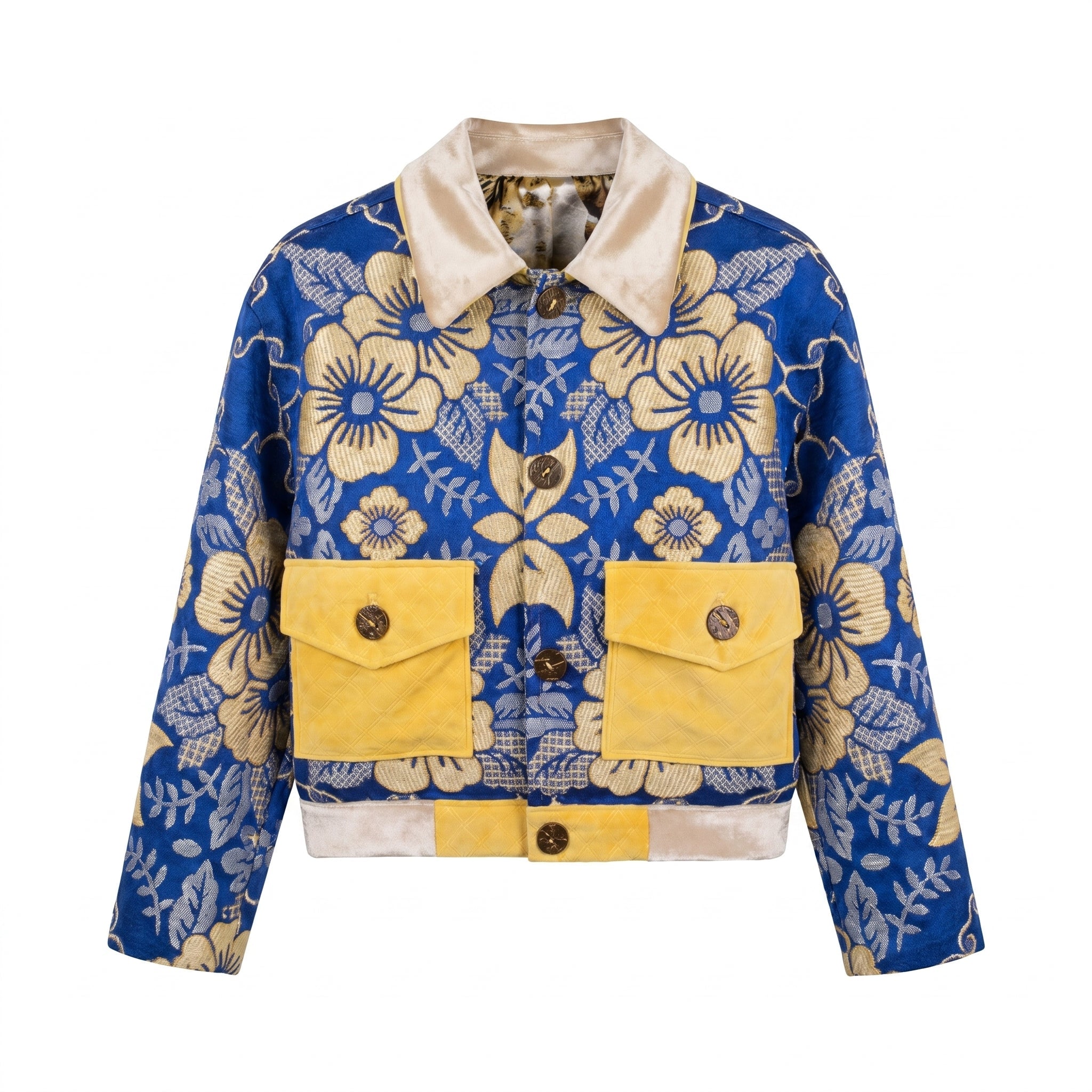 Royal Bloom Jacket — Cobalt & Mustard - Tirfas