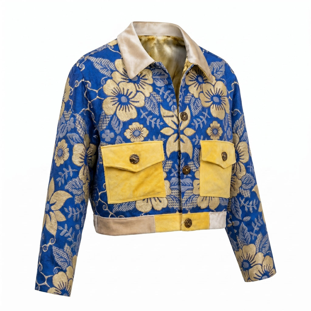 Royal Bloom Jacket — Cobalt & Mustard - Tirfas